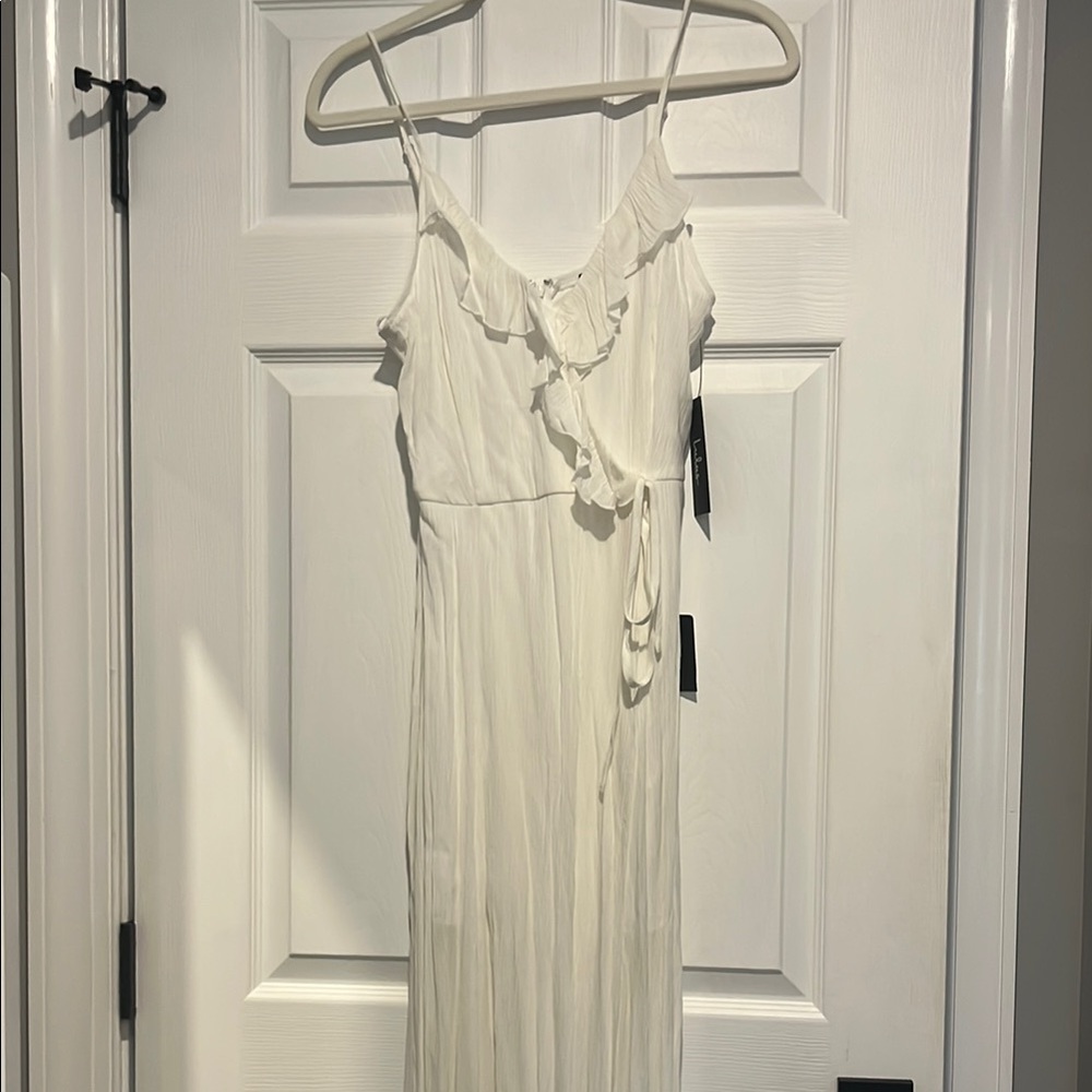 Lulu's White Ruffled Wrap Maxi Dress